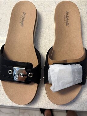 Dr. Scholl's Black Slide Clogs with Silver Buckle